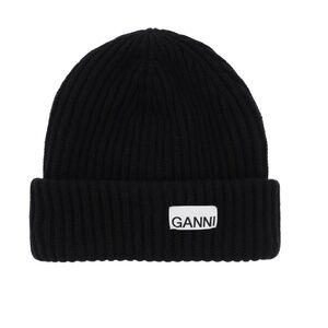 GANNI Black Beanie Hat